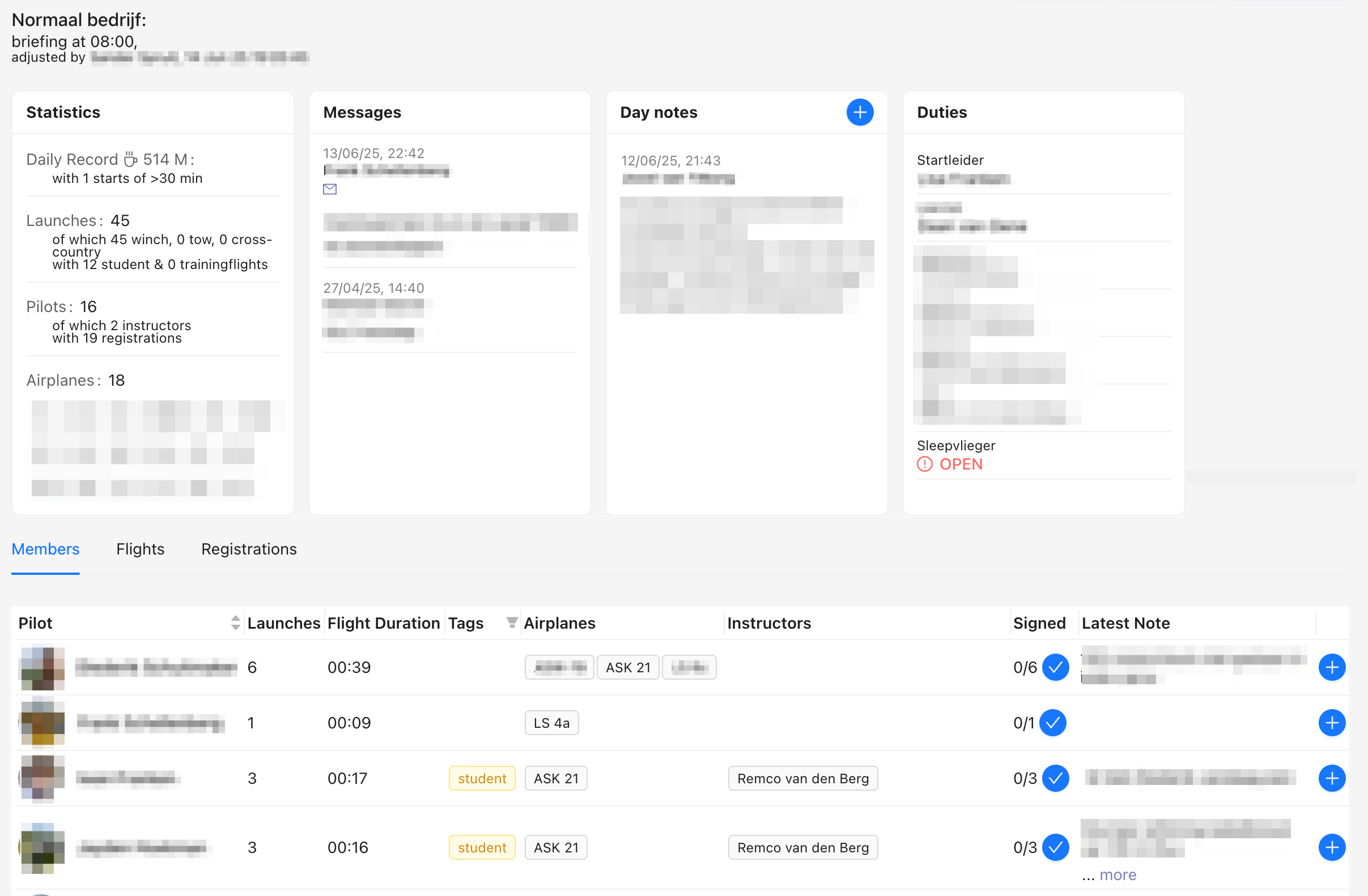Daily instructor reports